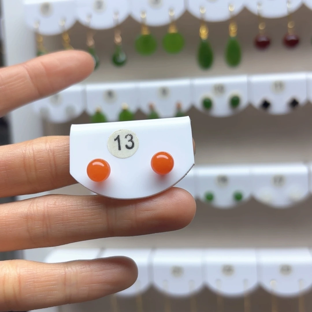 南红玛瑙耳饰18K金镶嵌2