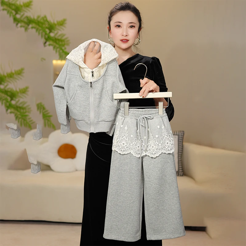 女童春装套装2025新款韩版休闲学院风假两件卫衣中大童两件套