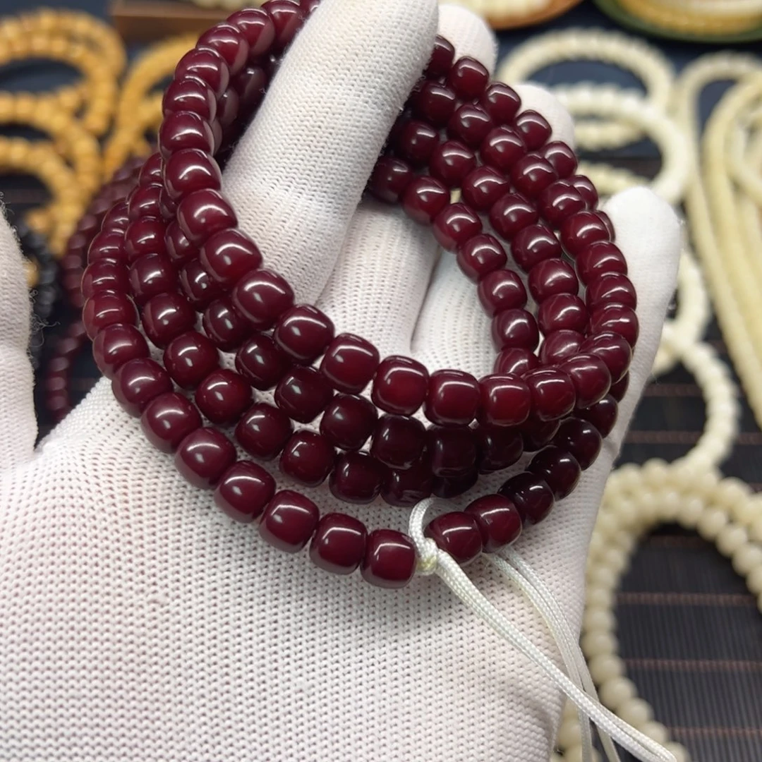 菩提根/象牙果手串古法朱砂供108颗87