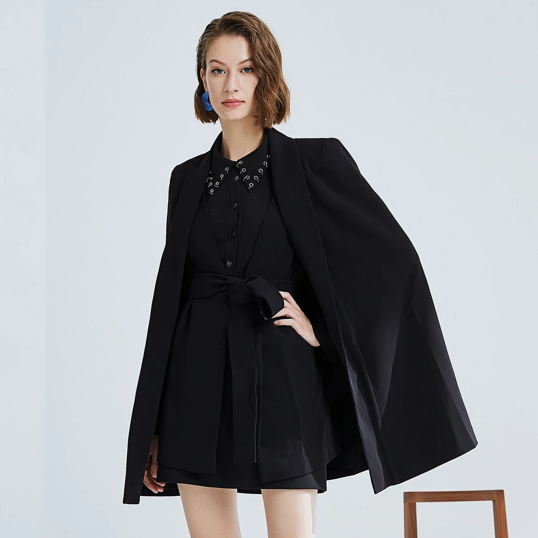 【羊羊专属】气质假两件西服女秋季时尚斗篷式造型感西装外套