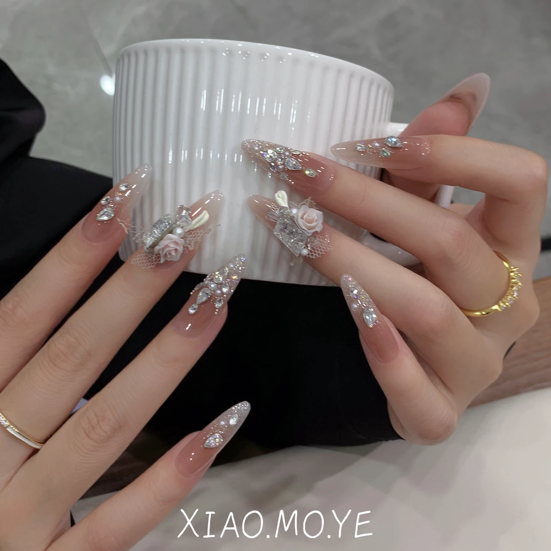 【神明少女】小沫野穿戴甲法式猫眼爆闪堆钻气质显白款美甲~~~