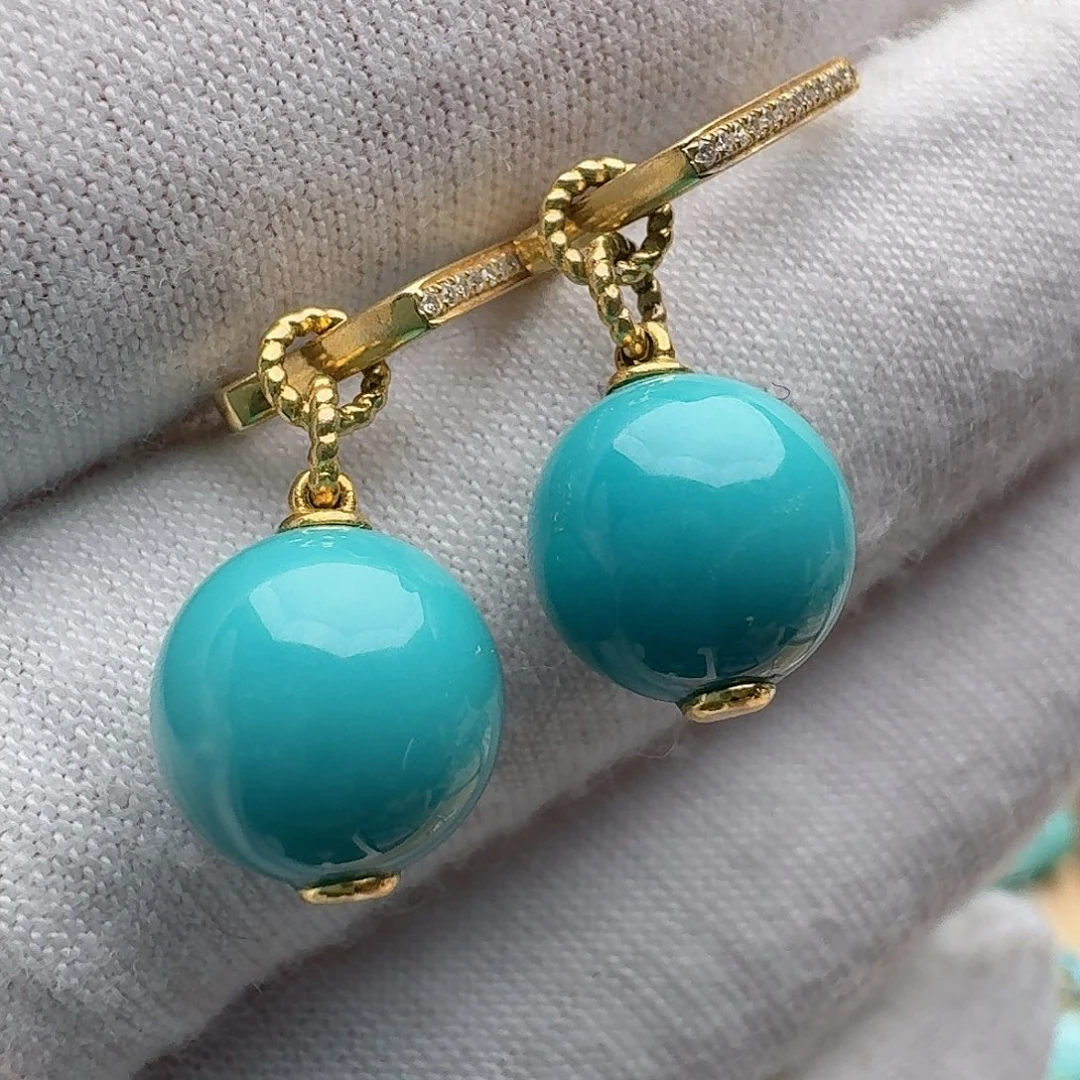 绿松石18K金镶嵌耳饰