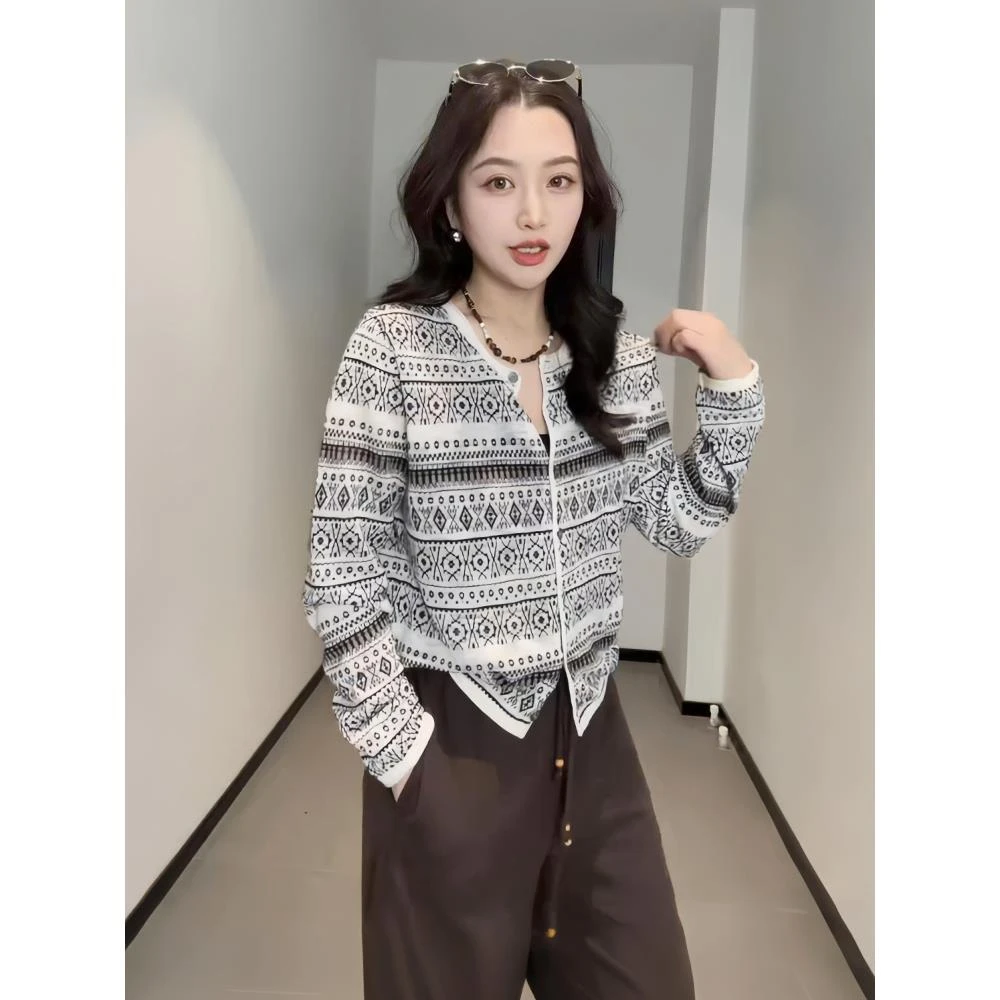 JIU【星芒奶盐】韩系长袖针织开衫女设计感慵懒薄款开春单穿小上衣