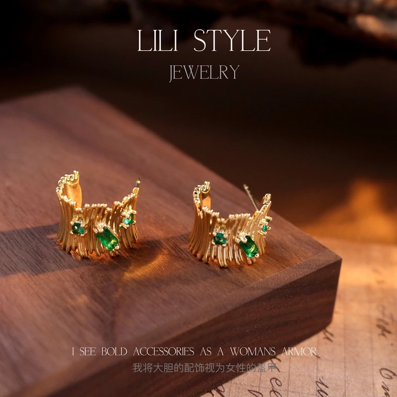 铜合金耳饰 复古耳环女轻奢高级感时尚耳钉小众气质C形耳饰K063