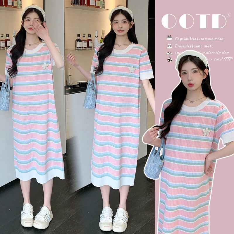 孕妇装连衣裙2025新款高弹针织宽松孕妇裙子温柔韩版辣妈