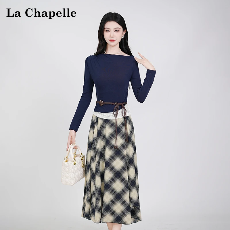 【拉夏贝尔】法式气质设计感高腰时尚修身显瘦长袖两件套女
