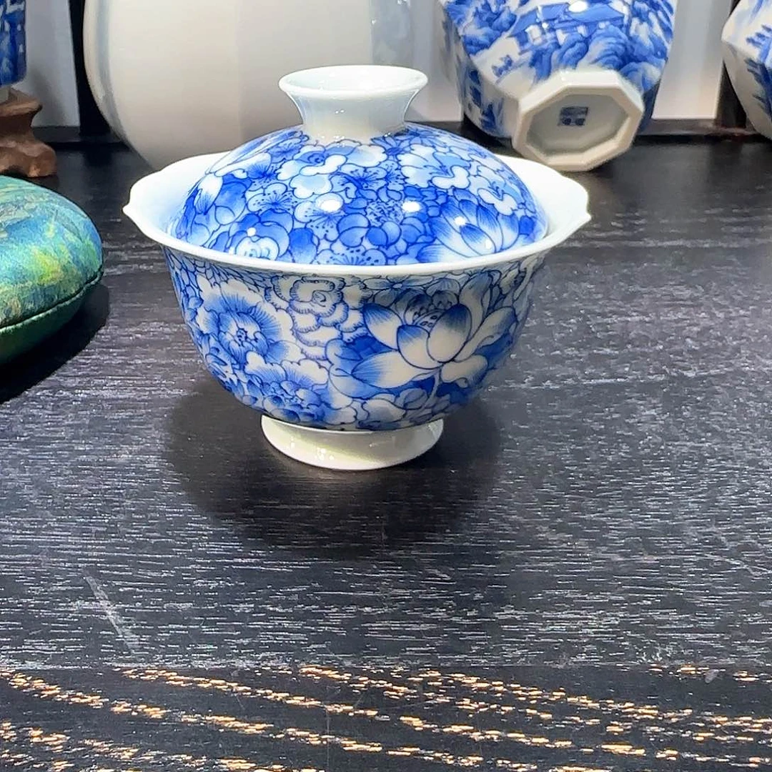 陶瓷摆件万花小盖碗