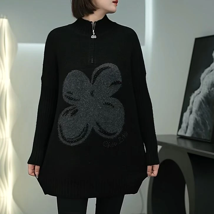 时尚洋气设计感品质上衣2025秋冬新款微胖女装显瘦百搭毛衣