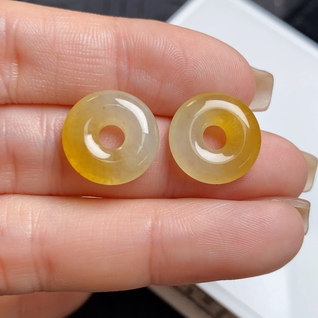 翡翠未镶嵌耳饰半山水冰黄翡甜甜圈
