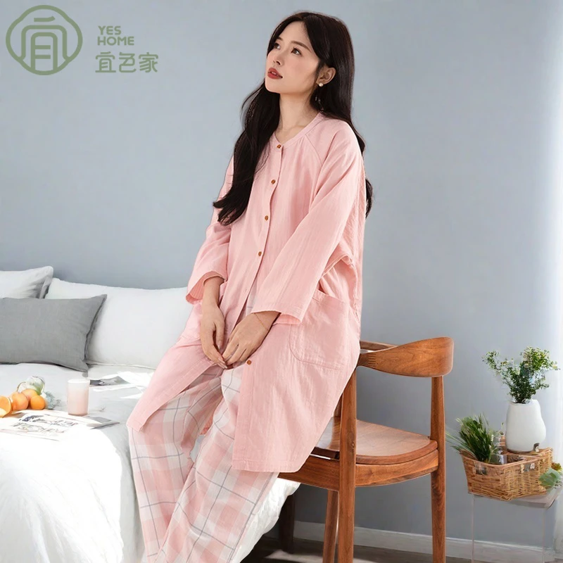 宜色家纯棉睡衣女款爆款2025新款春季大码长袖韩版休闲家居服套装
