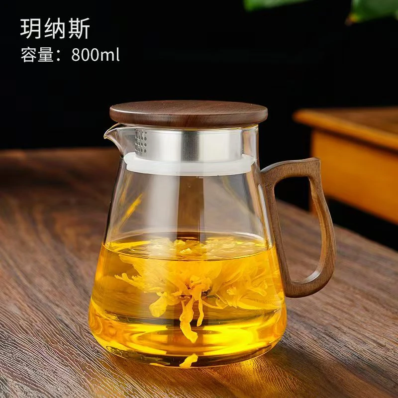 玻璃泡茶壶家用耐高温茶具高档木把带过滤煮茶壶可电陶炉