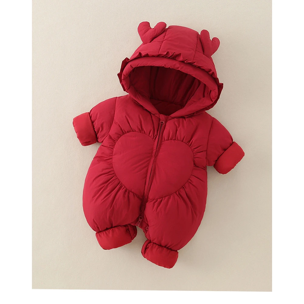 婴儿连体衣秋冬加厚夹棉带帽外出服刚出生儿衣服可爱超萌衣