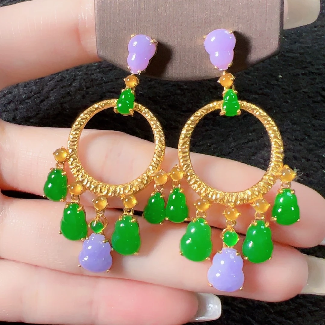 翡翠18K金镶嵌耳饰签收后24小时鉴赏期，过时不退