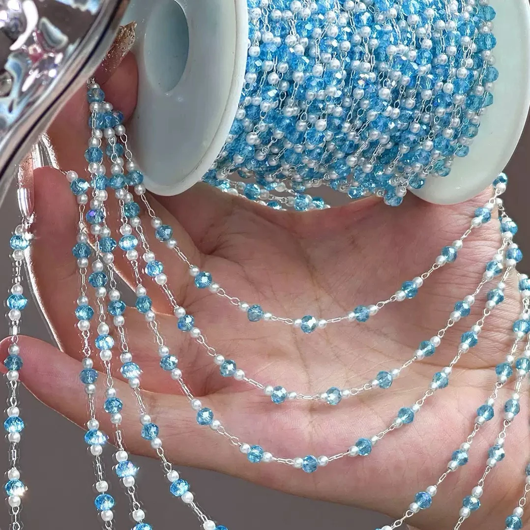 编号380 银蓝色晶晶卡2珠珠链条 洛丽塔配饰