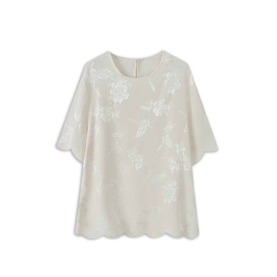 【蝴蝶翩翩】2025年新中式蝴蝶提花花萝通勤气质款打底衫中国风短袖