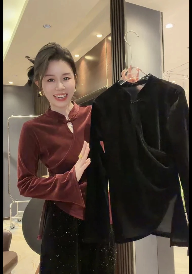 新中式国风百搭立领纯色T恤潮2026春季新款时尚显瘦不规则上衣女