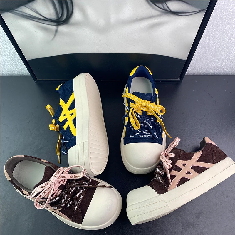 真皮厚底丑萌娃娃头女鞋子2025秋季新款小众潮流复古做旧休闲板鞋