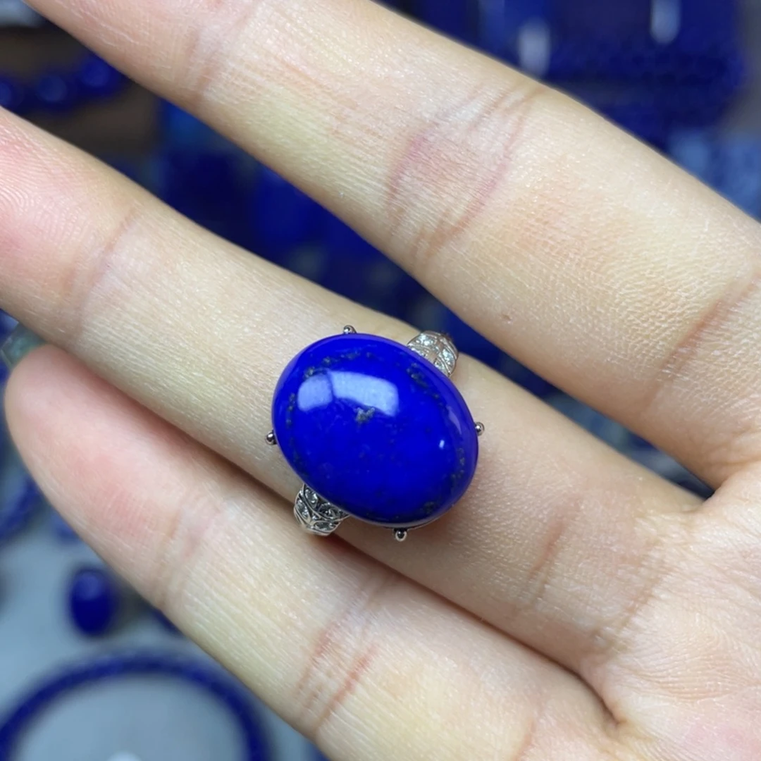 青金石银S925镶嵌蛋面戒指（可调节）