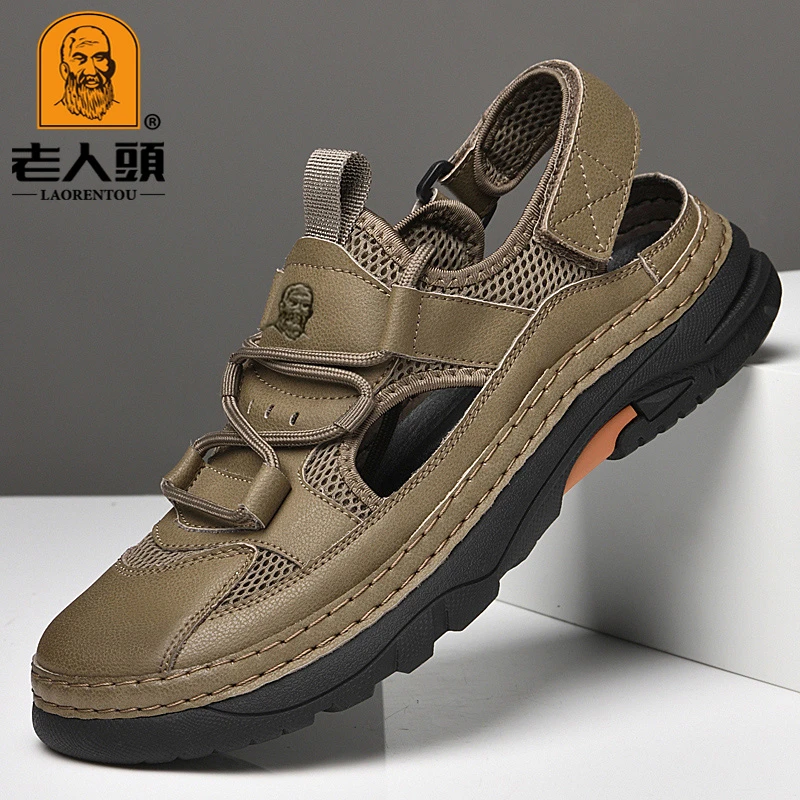 老人头正品男士凉鞋大码休闲夏季透气软底外穿镂空百搭男款潮流男