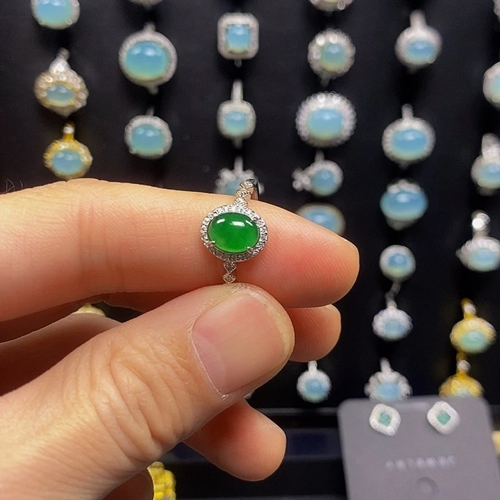 翡翠戒指银S925镶嵌竹*