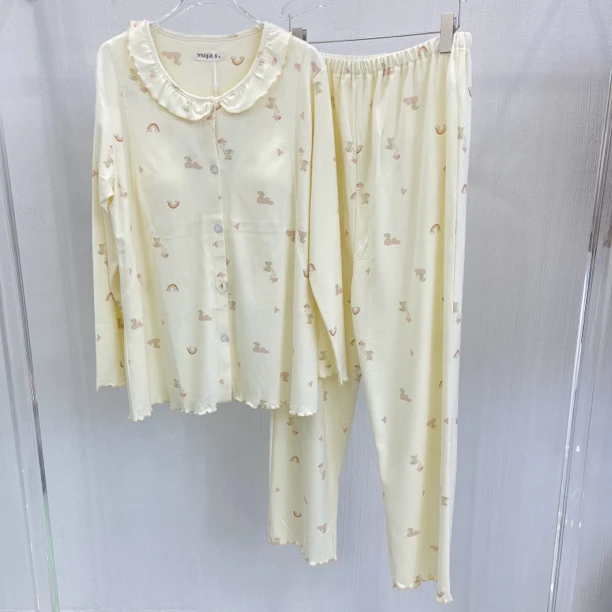 1814圆领四季新疆长绒棉产后哺乳月子服孕妇睡衣免穿文胸喂奶家居