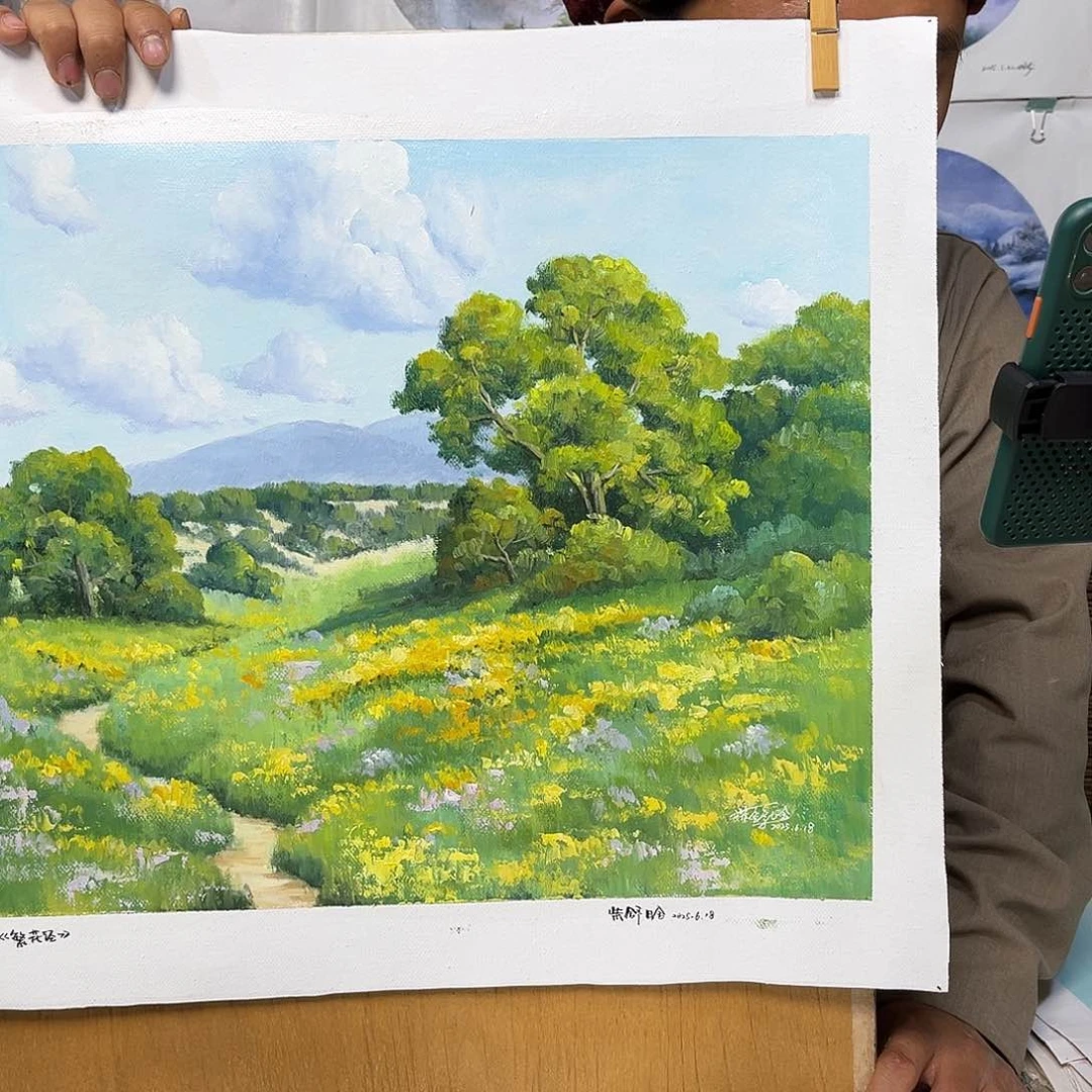 油画行路人小院绘画作品竞拍
