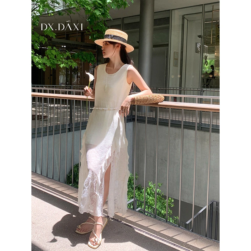 代大喜【月光拾梦】连衣裙蕾丝拼接无袖气质优雅温柔不规则夏季长裙