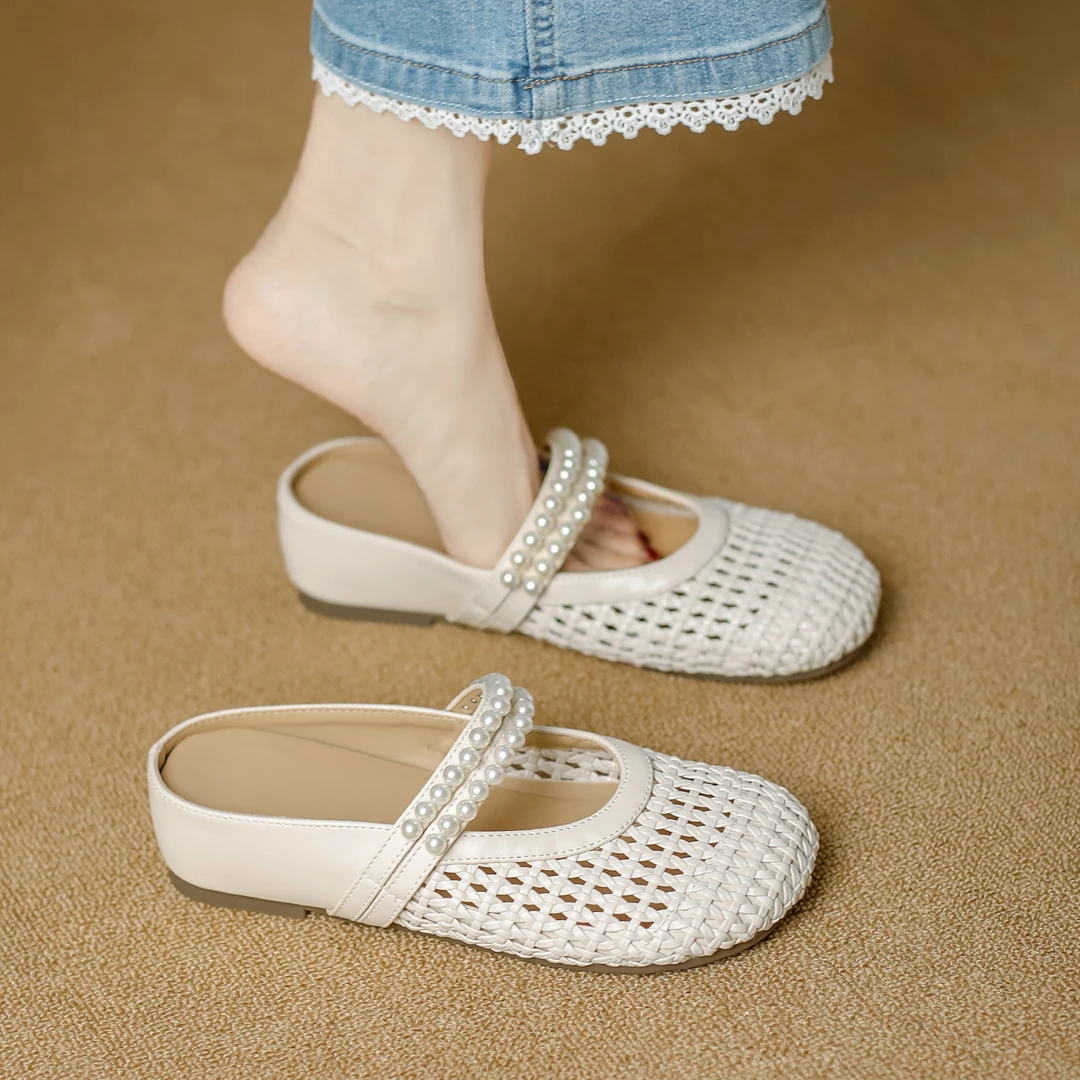 法式内增高编织镂空夏季新款包头拖穆勒鞋凉拖鞋休闲拖鞋女鞋外穿