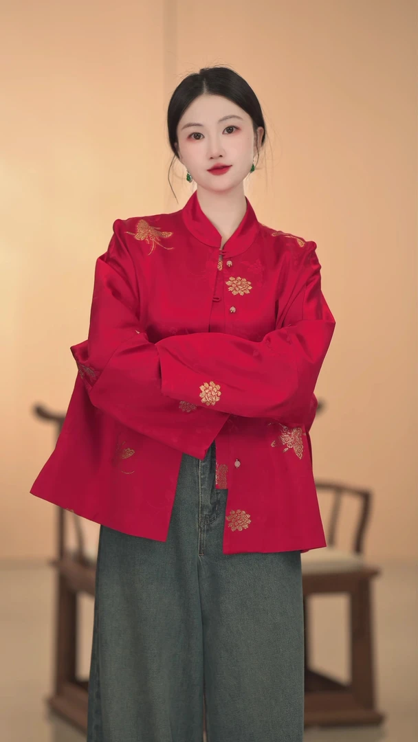 「欢喜绵绵」提花中式气质宽松改良旗袍斜襟中国风旗袍显瘦新中式