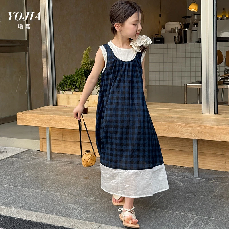 YOJIA女童假两件连衣裙夏装2025新款女孩公主裙儿童裙子Y5XQ412
