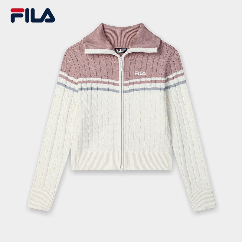 FILA斐乐正品女款编织外套长袖运动时尚休闲女士撞色户外运动外套