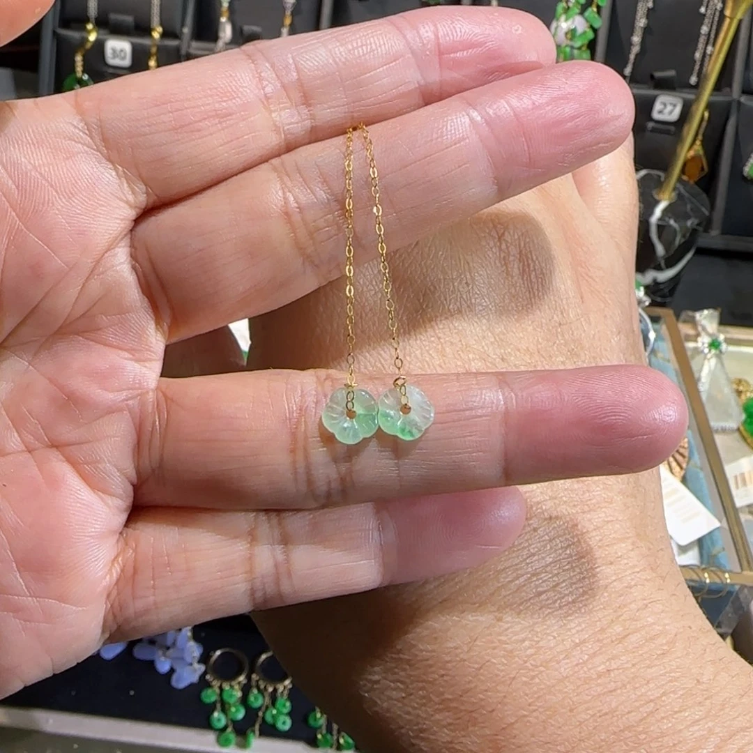 翡翠18K金镶嵌颈饰耳线