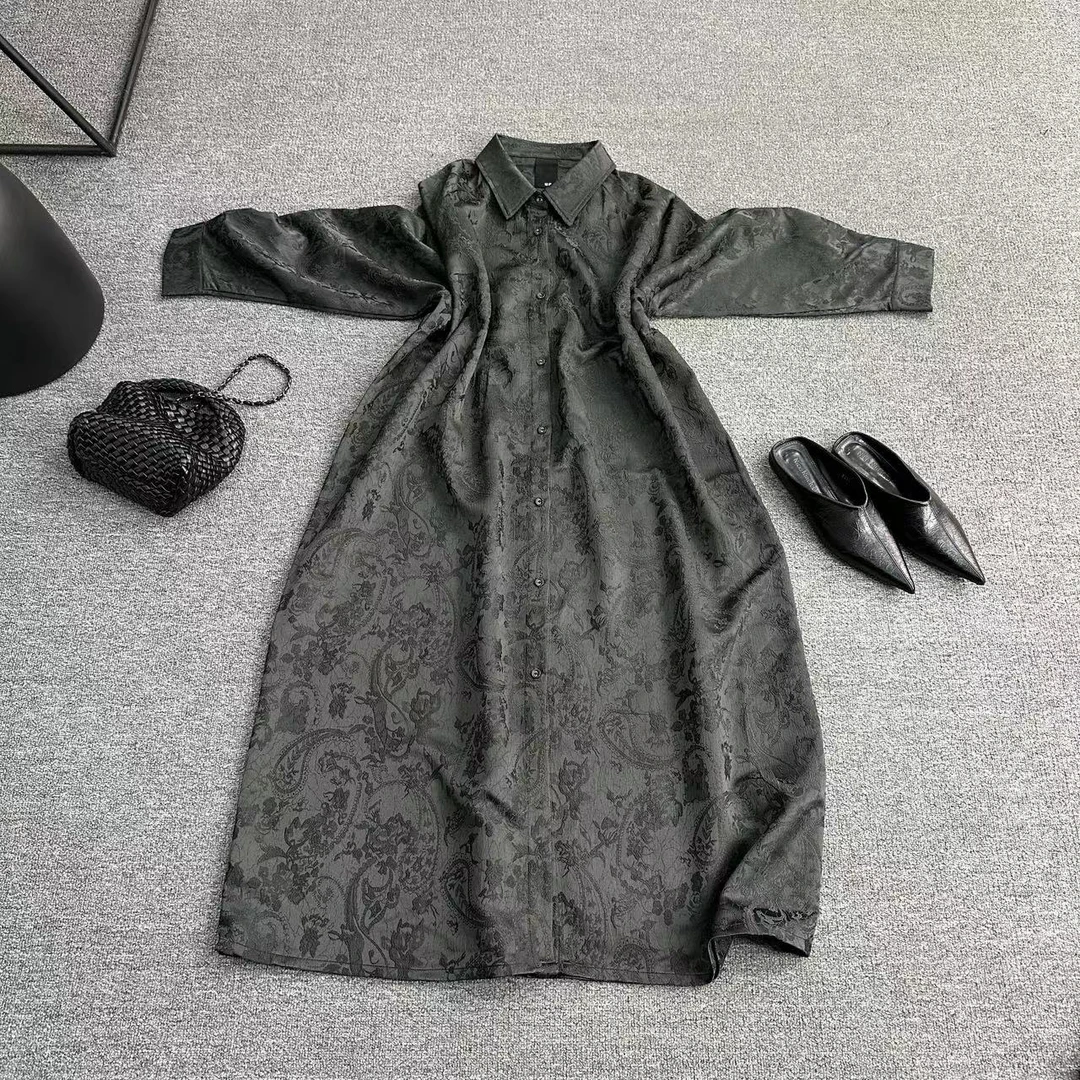 瑶睿安240斤2025春款原创衬衫裙小众设计大码连衣裙宽松长裙3245