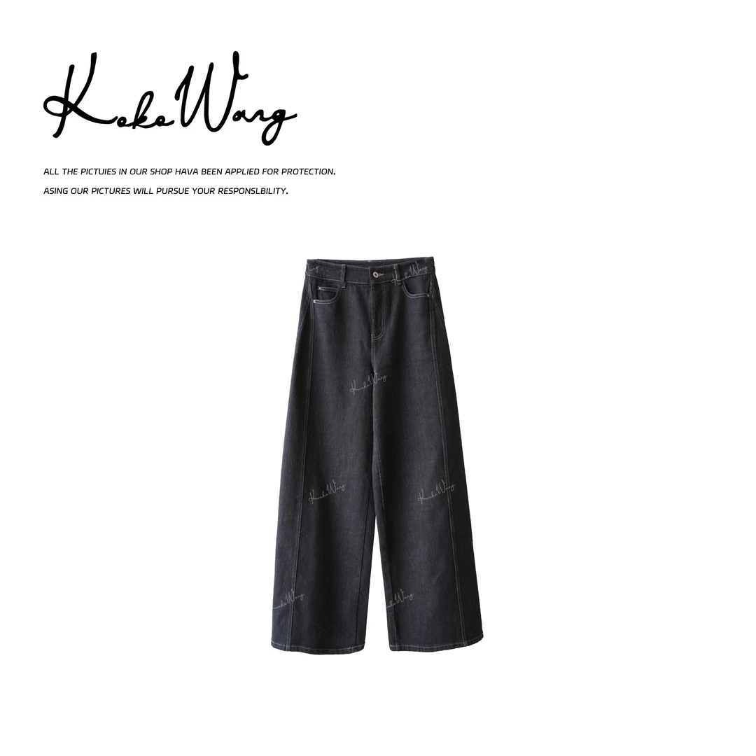 KOKOWANG新款3D立体裁剪设计显瘦阔腿衣服女装牛仔裤N0345H20K02