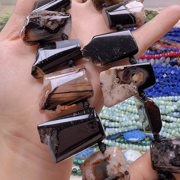 水晶珠宝半成品未镶嵌拙*黑玛樱花t形一条