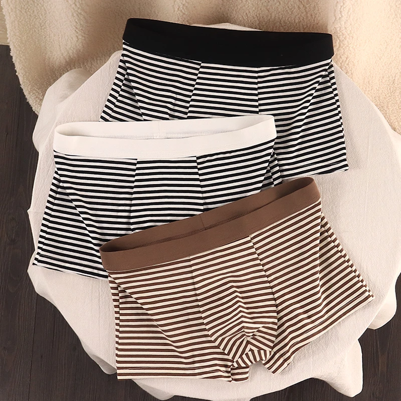 男士内裤男款夏季透气平角裤条纹时尚四角裤青年简约短裤男生裤衩