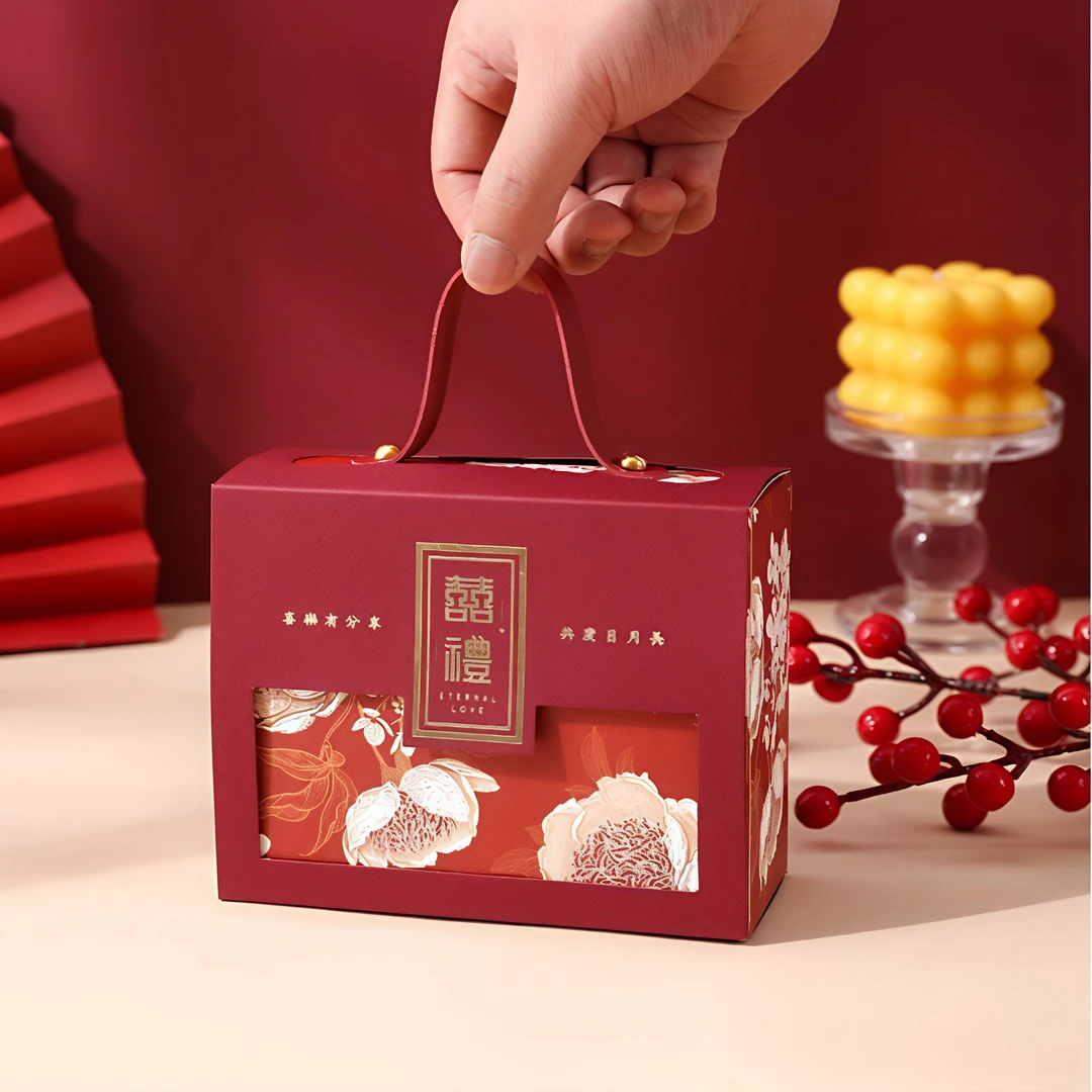 新款喜糖盒伴手礼抽屉式高级装糖酒红色复古国风订婚结婚装糖盒子