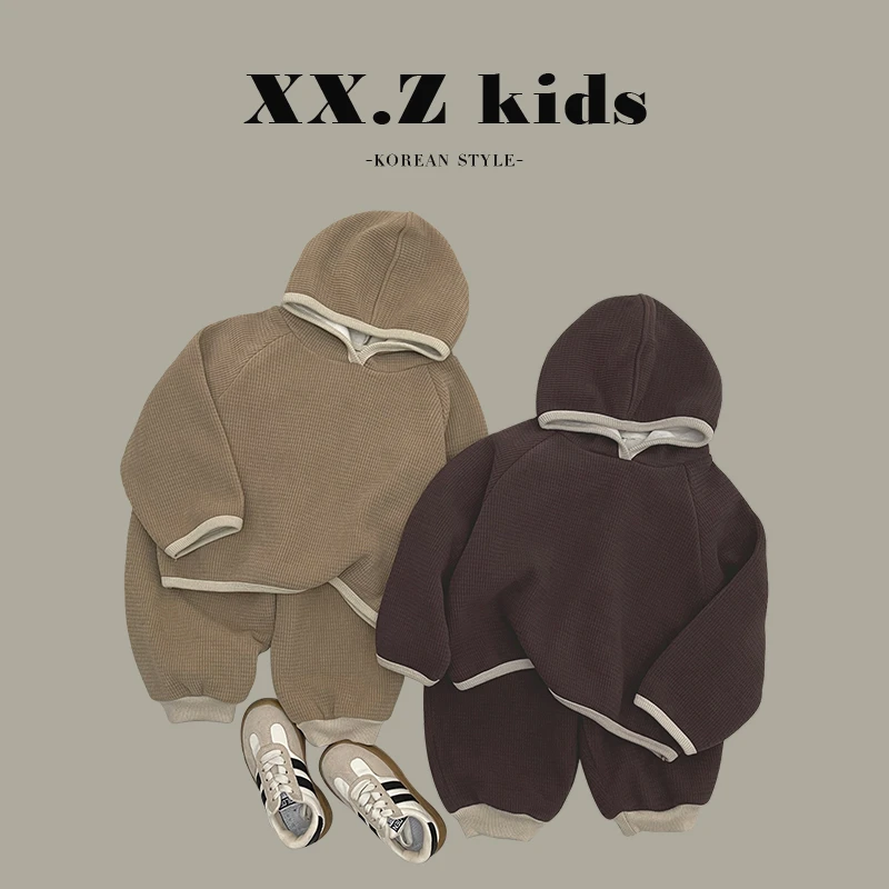 【小首尔】现货-qc2冬装加绒儿童华夫格休闲连帽套装HDM3076
