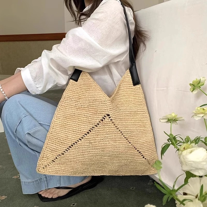 预售小众设计度假风休闲编织草编单肩包大容量休闲夏日三角沙滩包