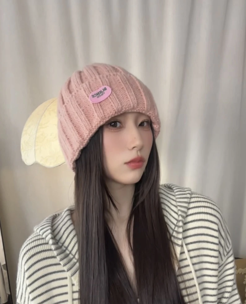 ins韩系2025款麻花条纹纯色百搭显脸小秋冬针织毛线帽女