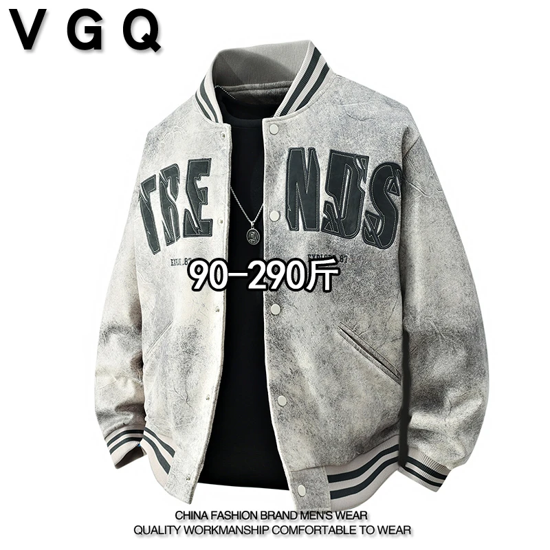 VGQ扎染麂皮绒夹克秋季新款加肥大码潮流宽松休闲复古棒球领外套