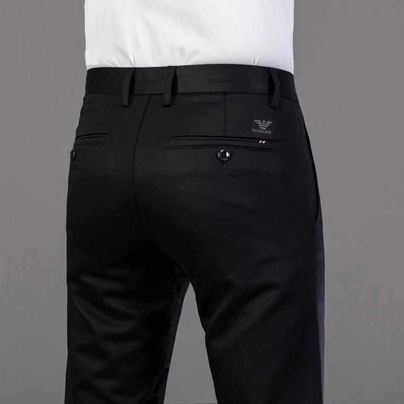 施摩瓦戈黑色休闲裤男士夏季薄款百搭潮流直筒弹力免烫商务西裤男