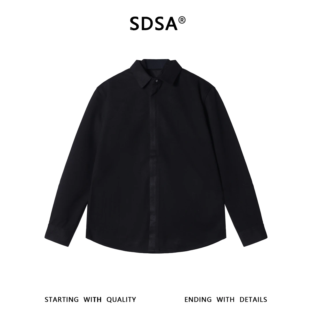 SDSA男士秋冬新款痞帅男装复古简约拼接撞色翻领衬衫百搭时尚衬衣