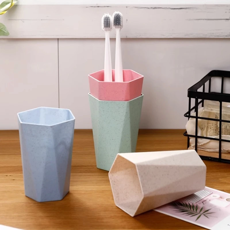 刷牙杯加厚小麦秸秆杯子菱形杯子漱口杯家用情侣牙刷杯麦香洗漱杯