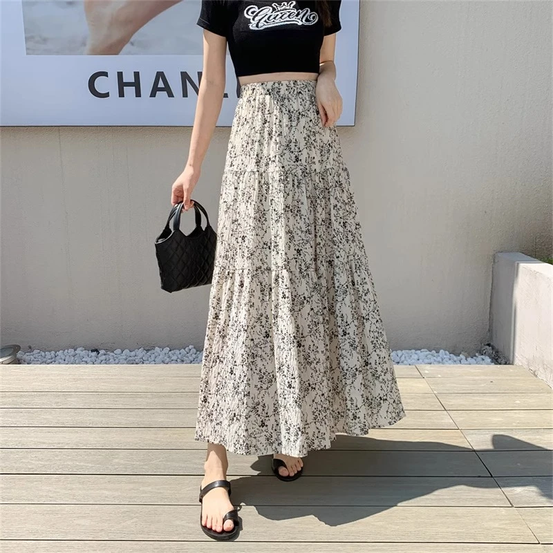 哥弟阿玛施正2025夏季新款高腰垂感碎花显瘦A字百褶半身裙女