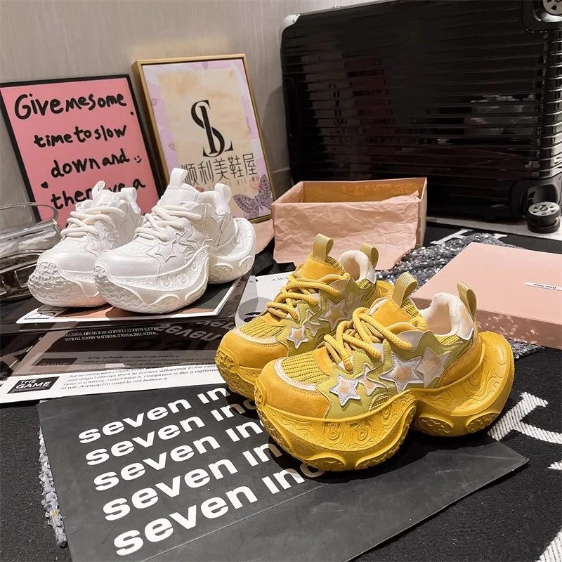 【小月牙~】老爹鞋女ins超火星星厚底小个子鞋运动鞋小飞尾女鞋