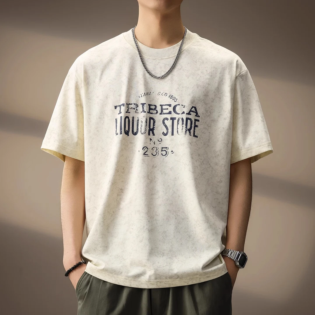 U&PURA高端复古云染短袖T恤男夏新款潮牌宽松印花潮流休闲百搭t恤