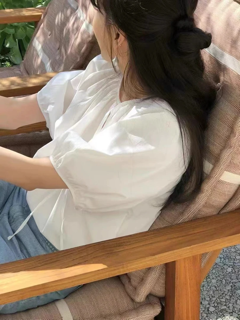 韩国单 ounce 泡泡袖 衬衣