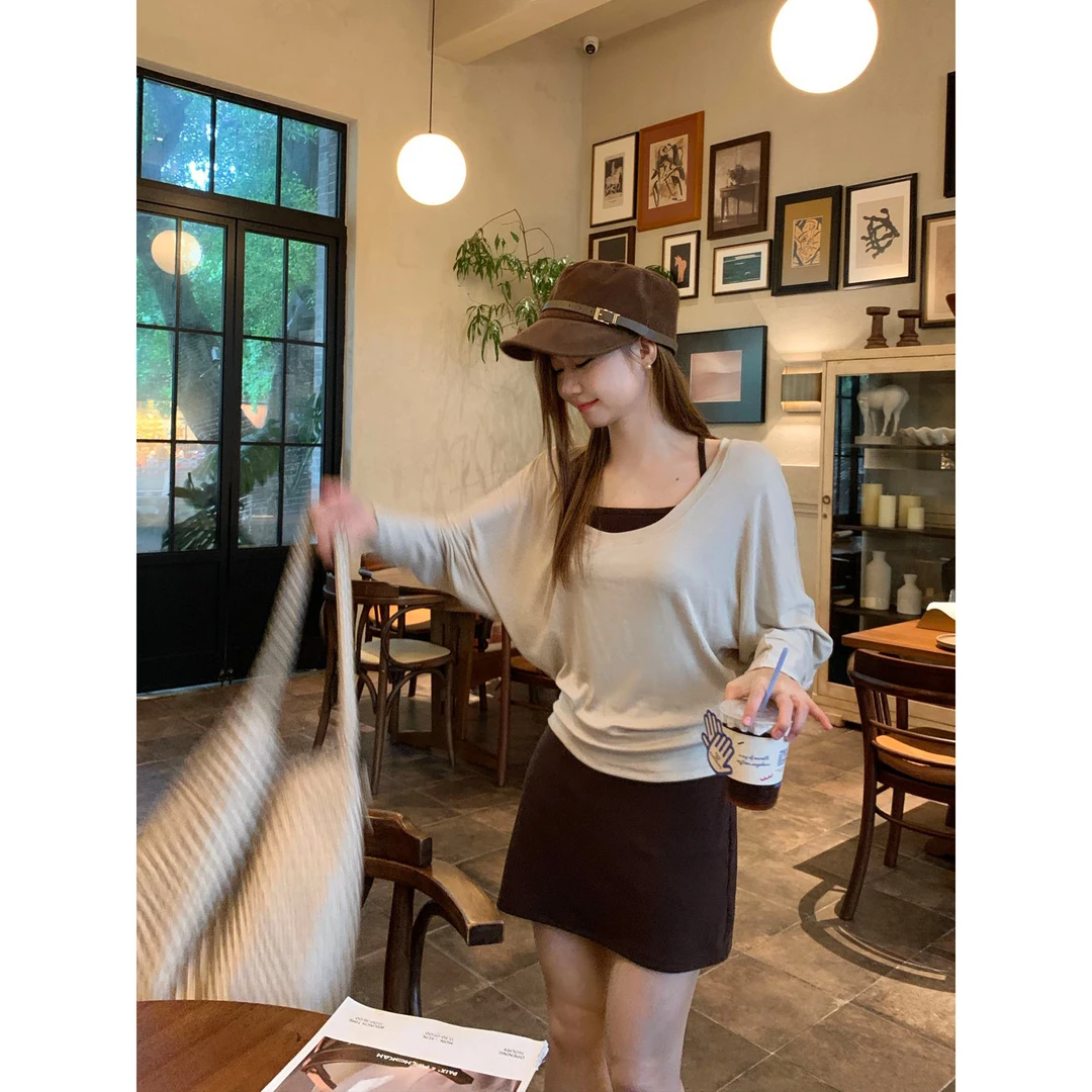 切糕自制【夹心奶糖】小个子秋季流光风纯欲慵懒罩衫背心裙子两件套