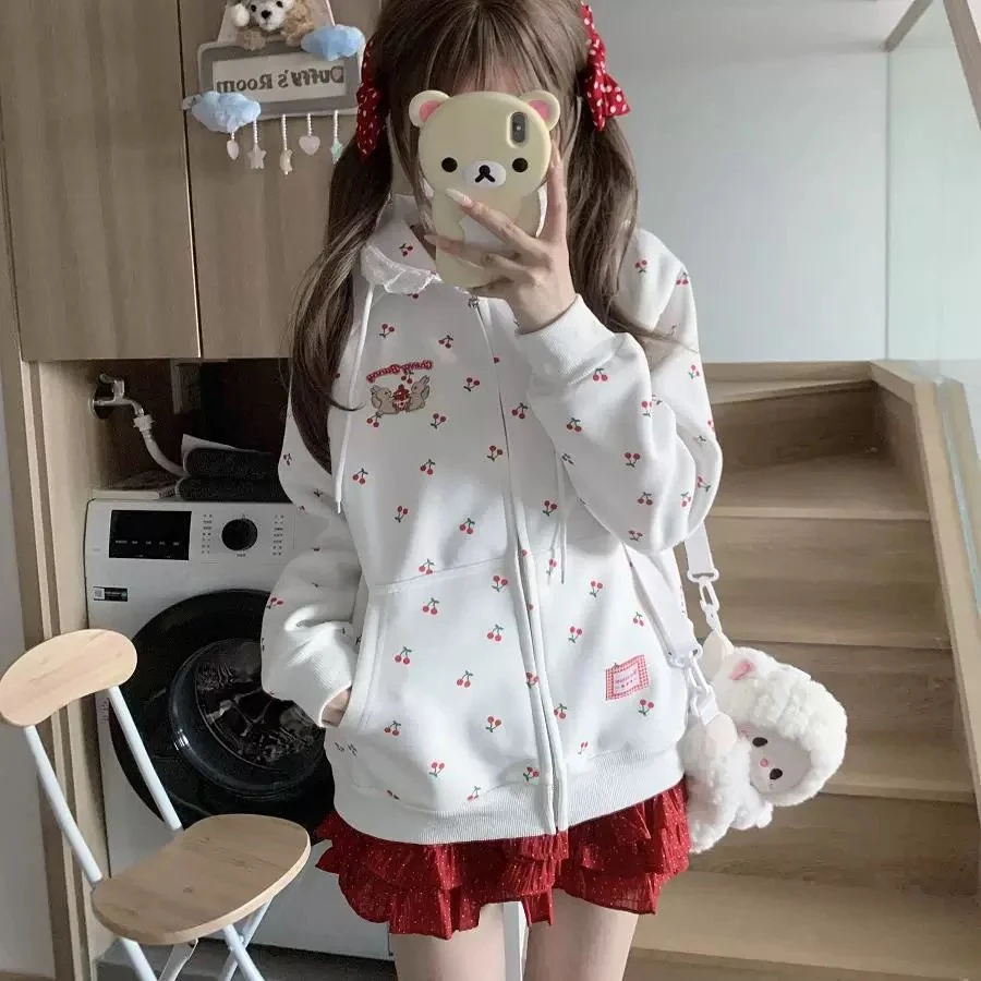 【断码清货】2025春韩版小兔刺绣樱桃花边带帽拉链外套 D127 127 R